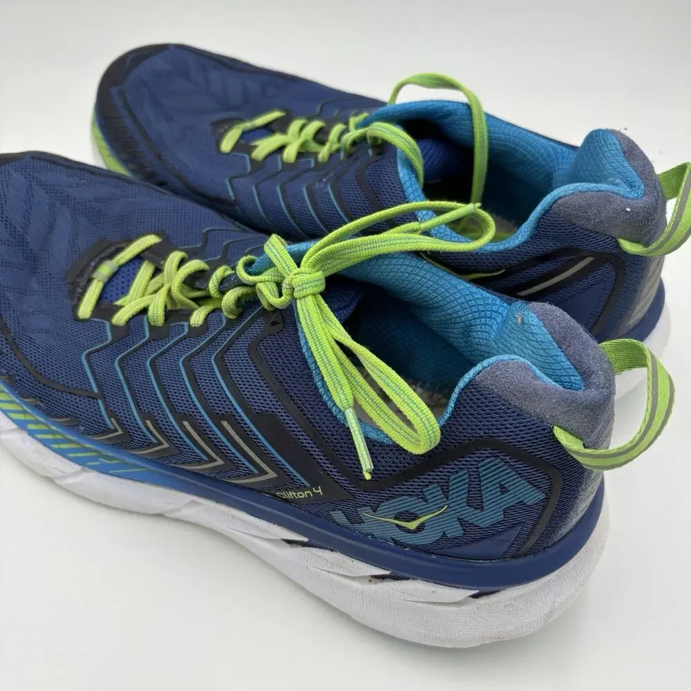 Hoka One One Clifton 4 Men’s 11.5 2E Wide Blue/Green Running Shoes 1016779 TBJGR